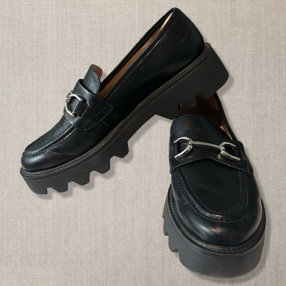 Chelsea & Violet Chunky Loafers Horsebit Black Lug Sole Clueless 7.5